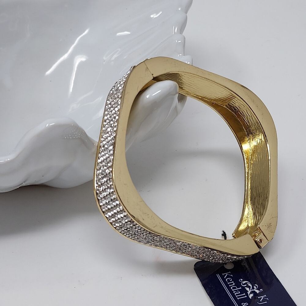 Square Clamper Bracelet Gold Tone Pave Rhinestones .5" Wide New Old Stock w/ Tag